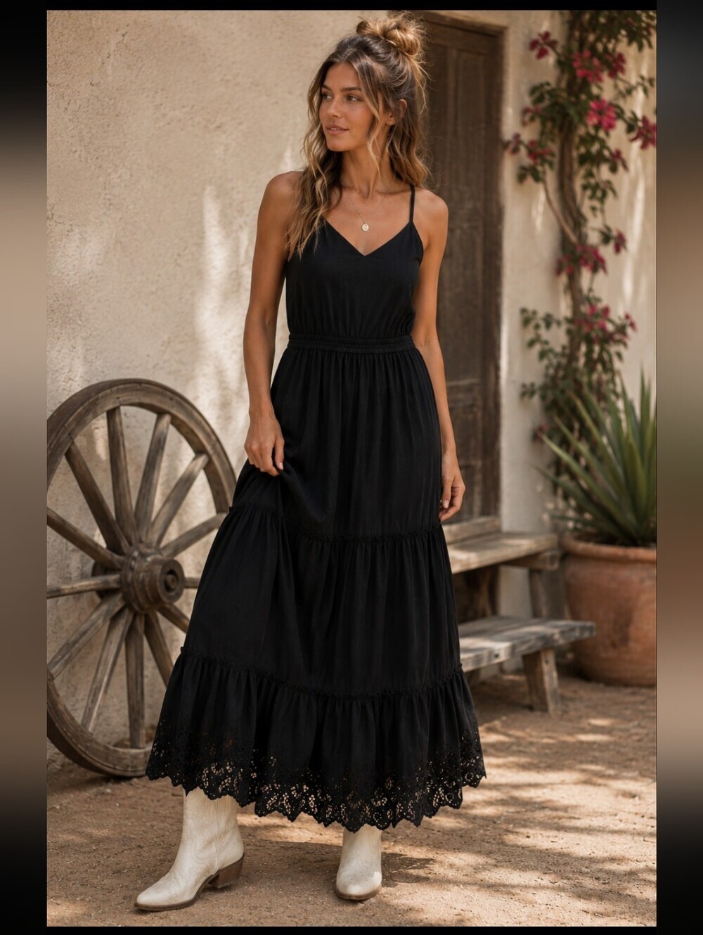Splendid Dark Navy Eyelet Tiered Maxi Dress Boho Sleeveless Summer Resort Dress